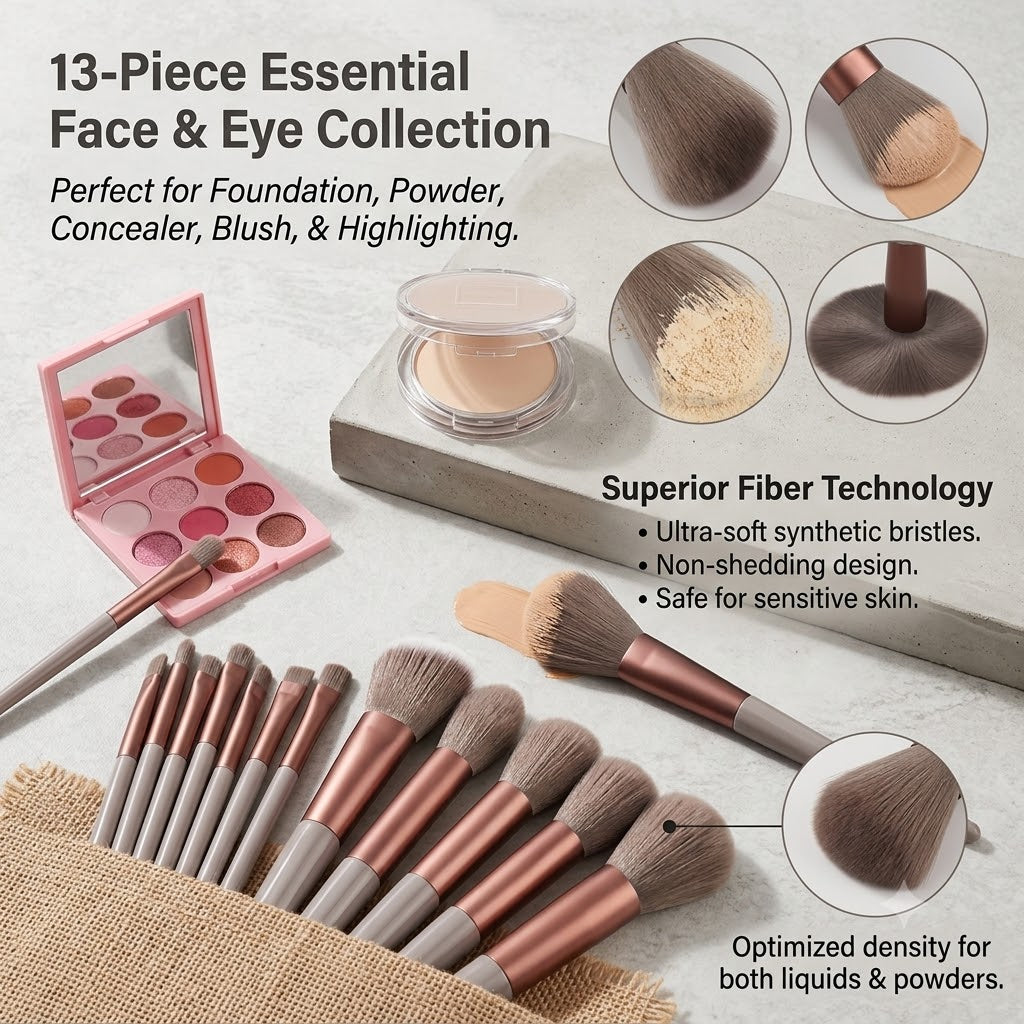 The Beauty Barn™ Luxe Brush Collection 12-Piece Professional Makeup Brush Set for Effortless Blending & Flawless Beauty