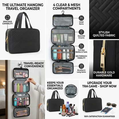 The Beauty Barn™  Luxe Travel Organizer Premium Hanging Cosmetic & Toiletry Bag for Effortless Beauty On The Go