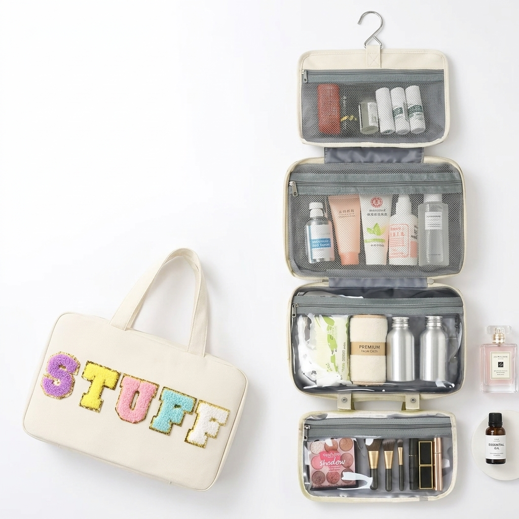 The Beauty Barn™  Luxe Travel Organizer Premium Hanging Cosmetic & Toiletry Bag for Effortless Beauty On The Go