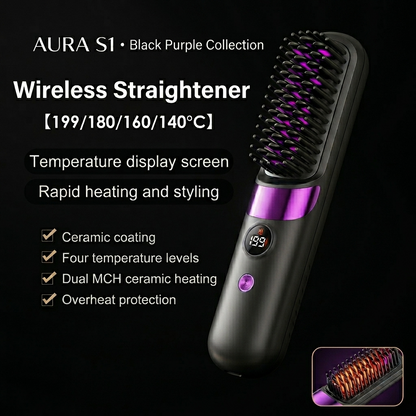 ✨2-in-1 Portable Hair Straightener Brush & Curler for All Hair Types✨