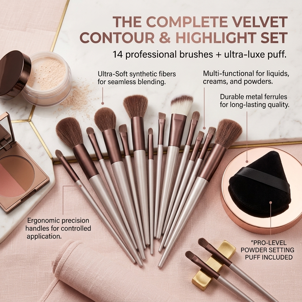 The Beauty Barn™ Luxe Brush Collection 12-Piece Professional Makeup Brush Set for Effortless Blending & Flawless Beauty