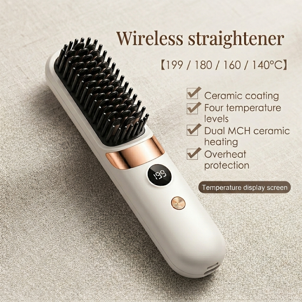 ✨2-in-1 Portable Hair Straightener Brush & Curler for All Hair Types✨