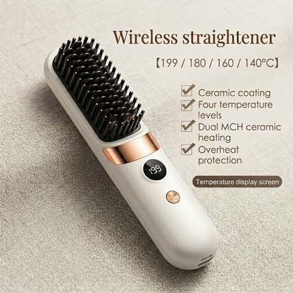 ✨2-in-1 Portable Hair Straightener Brush & Curler for All Hair Types✨