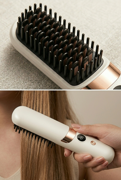 ✨2-in-1 Portable Hair Straightener Brush & Curler for All Hair Types✨